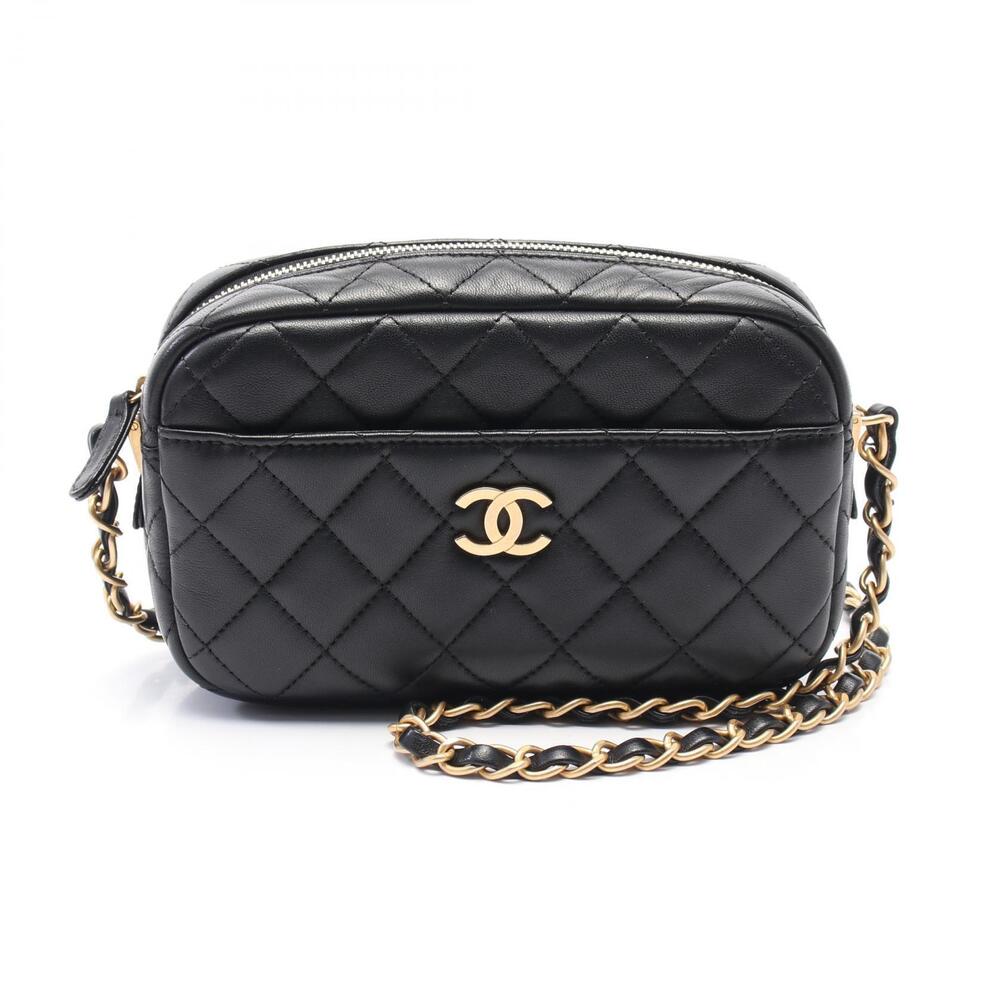 Chanel Matelasse Camera Bag Shoulder Lambskin Leather Black